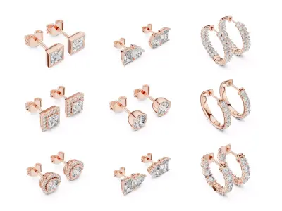 Elegant Diamond Stud Earrings 3DM STL Files  3D print model