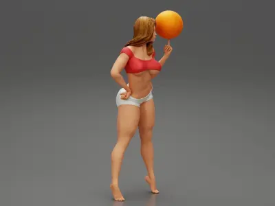 Beautiful Sporty Girl Playing With the Ball on the Basketball 3D print model