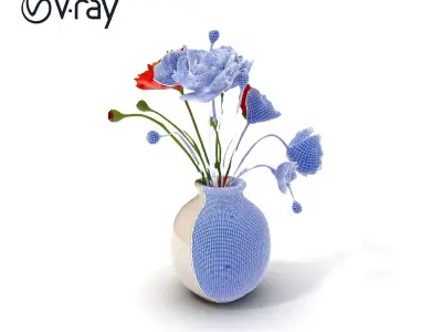 Vase with Poppies Model Pack Low-poly 3D model