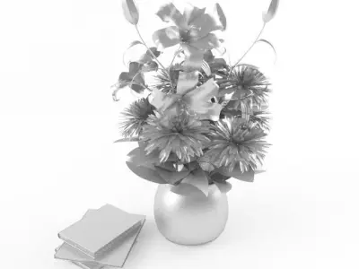 Flower and Books 3D model