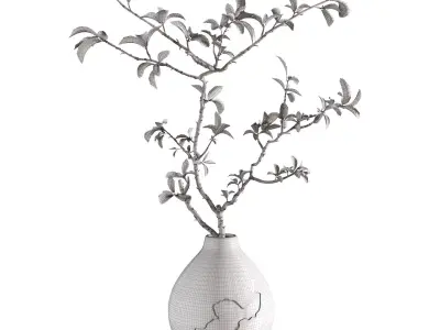 Dry Bouquet Vintage Pottery Pot Low-poly 3D model