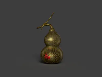  Chinese grid gold gourd figure  Low-poly 3D model