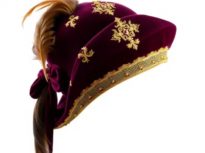 Renaissance Velvet Hat with Gold Embroidery Model Pack Low-poly 3D model