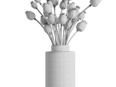 Green Poppy Heads In Glass Vase 3D model