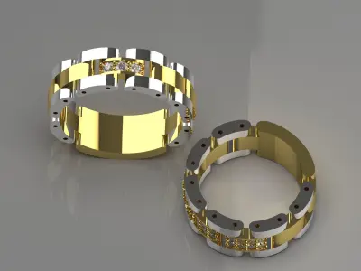 Luxury couple Rolex design diamond ring model cr0018 3D print model