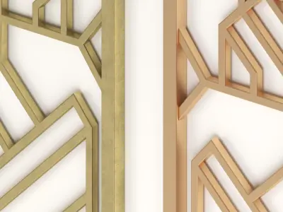 Decorative gold plaster partition screen with geometric pattern 3D model 3