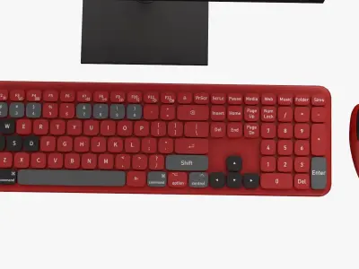 Wireles Computer Set Keyboard Mouse Monitor Berry Red Version 3D model