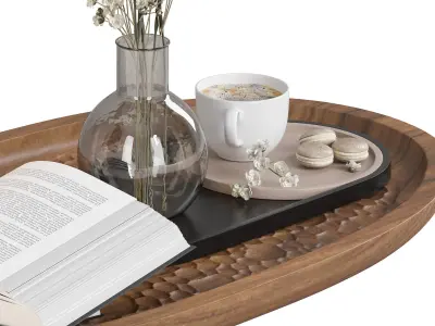 Coffee set 07 - coffee cup flower open book 3D model