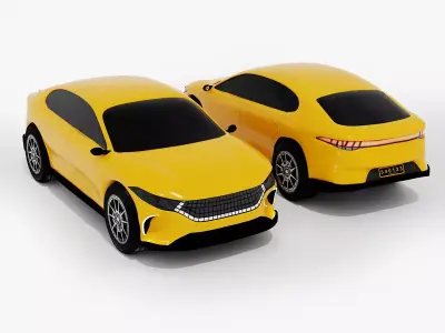 Realistic Sedan Electric Car Rigged and Textured Low Poly Low-poly 3D model
