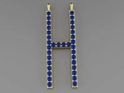 Letter H Diamond Pendant Gold Silver Platinum Luxury Jewelry 3D print model