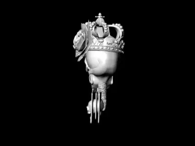 Queen Skull with Crown and Rose Gothic Printable 3D Model 3D print model