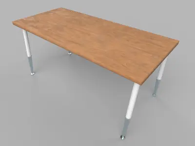 table wooden with metal legs Low-poly 3D model