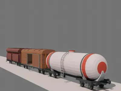 Low Poly Vagons train with two tanks Low-poly 3D model