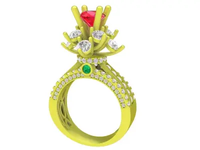 Luxury Ruby Crown Halo Diamond Ring for Women  4084 3D print model