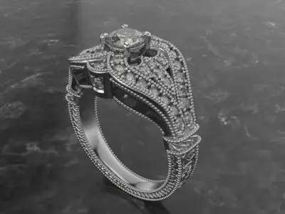 Vintage Dress  Pave Filigree engraved Ring 3D print model