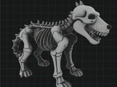Cartoon Dog Skeleton Stylized Halloween Animal Bone Figure 3D print model