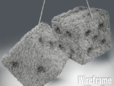 Pink Furry Car Mirror Dice 3D model