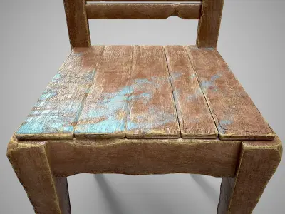 Old Wooden Chair-1 Low-poly 3D model