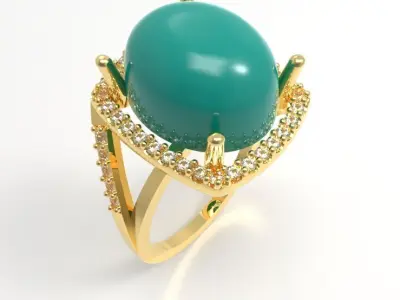 Gold Ring with Turquoise Cabochon and Accent Stones Free 3D print model