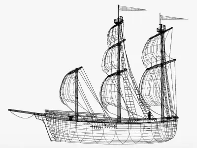 Stylized Wooden Sailing Ship Low-poly 3D model