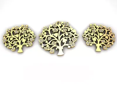 Tree design pendant and earrings 3D print model