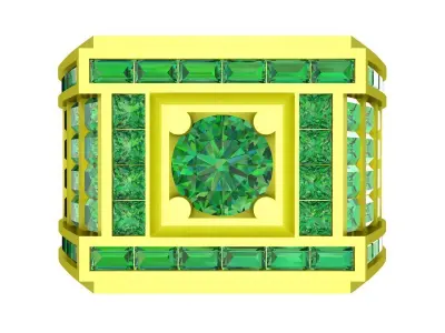 A7220 Korean Style Straight Baguette Diamond Vintage Men Ring 3D 3D print model