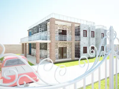 3D-Model Resident house at night Free 3D model