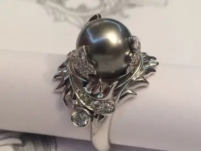 Ring with diamonds and pearl 3D print model