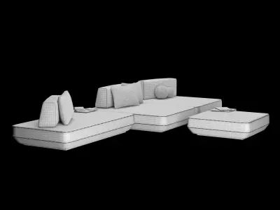 Modular sofa 2 with pillows and decor elements 3D model