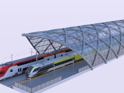 Station with american trains 3D model