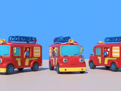 Cartoon Fire Truck 3D Model Low-poly 3D model