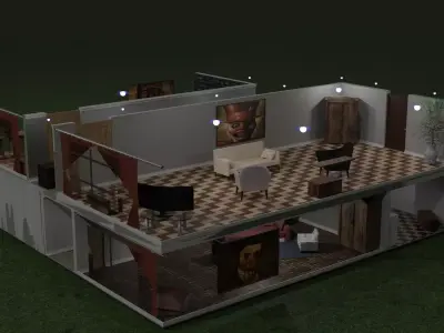 Game model of a two-story house Low-poly 3D model