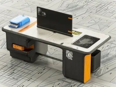 Sci-fi Stylized Office Table PBR Low-poly 3D model
