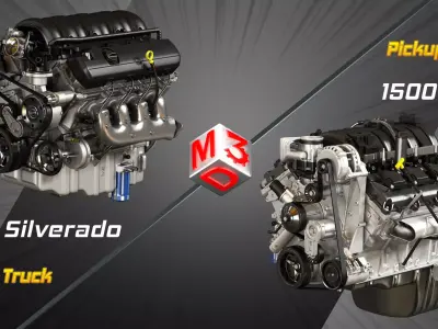 1500 Silverado - 1500 Ram Engines - V8 Pickup Engines 2 in 1 3D Model Collection