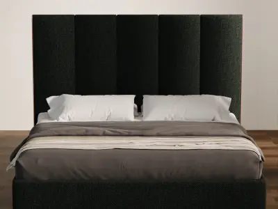 Contemporary Upholstered Bed with Tall Panel Headboard Low-poly 3D model