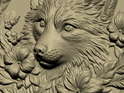 Wolf and Flowers A137 3D print model
