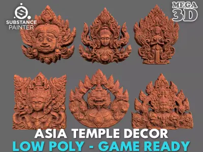 Low poly Asia Temple Decor - 231006 Low-poly 3D model