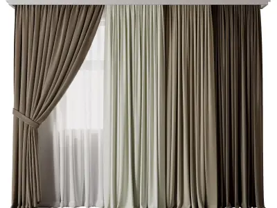 Classic Curtain with rod brown Curtains Collections 003 HBH Low-poly 3D model