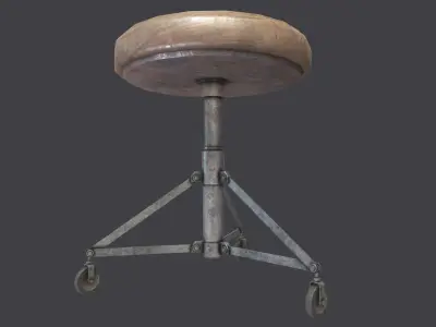 Old Stool with Wheels PBR Low-poly 3D model