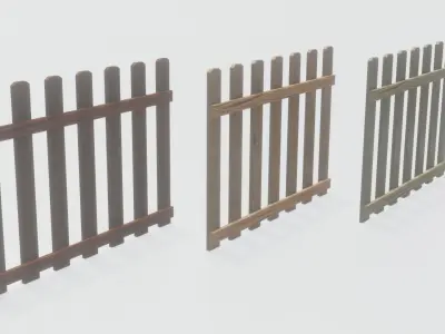 Wooden Picket Garden Fence Free 3D model