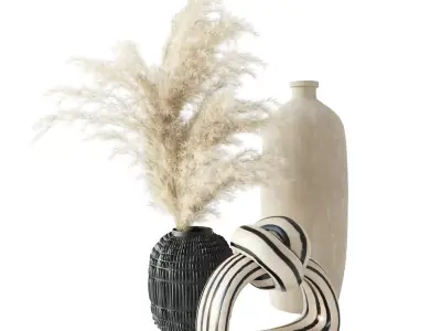 Minimalist set vases with dried grasses 3D model