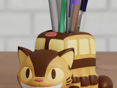 Catbus Chibi Pen Holder Planter Ghibli Fanart 2 poses 3D print model