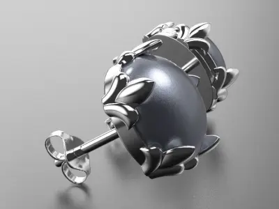 Earrings Studs with floral ornaments Royal lily 3D print model