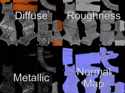 Ornate Silver Hammer model pack Low-poly 3D model