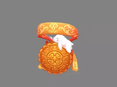 cartoon moon cake backpack - Mid-Autumn Festival Low-poly 3D model
