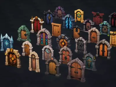 Emberdoors - 29 Stylized Lowpoly and Gameready Doors Low-poly 3D model