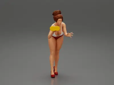 Sexy woman washing car with sponge 3D print model