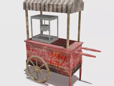 Old Popcorn Cart Low-poly 3D model