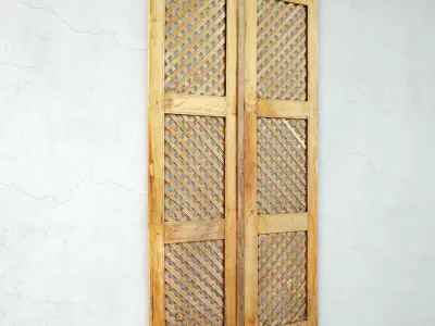 Vintage Teak Lattice Screen Door 3D model