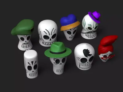 08 Grim Fandango Characters Heads - Decorative - KeyChain 3D Model Collection